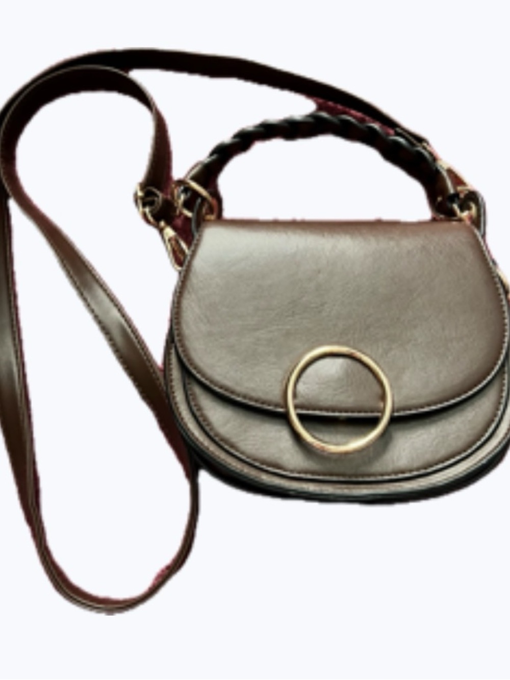 Door to Destiny Leather Crossbody Saddle Bag with Braided Top Handle - Brown